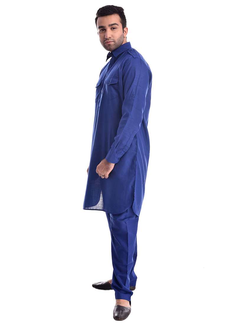 mandarin neck solid kurta pyjama set - 19754281 - Standard Image - 2