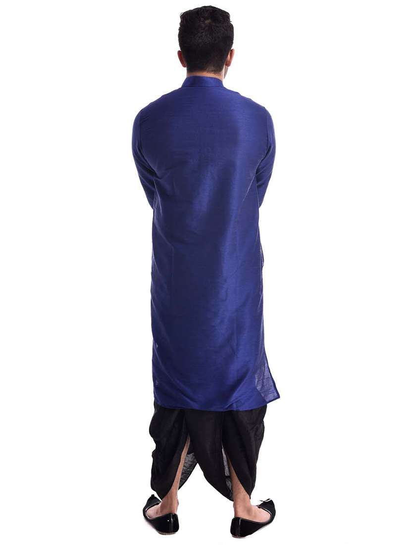 men mandarin collar solid dhoti kurta set - 19754325 - Standard Image - 2