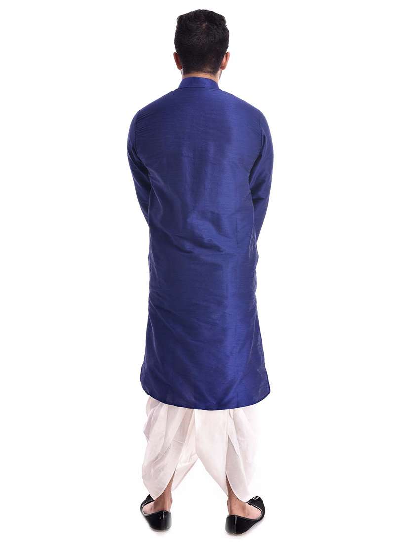 men mandarin collar solid dhoti kurta set - 19754326 - Standard Image - 2