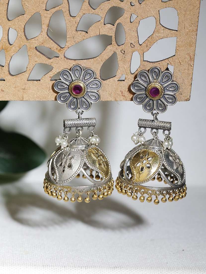 silver brass jhumka earring - 19754785 - Zoom Image - 0