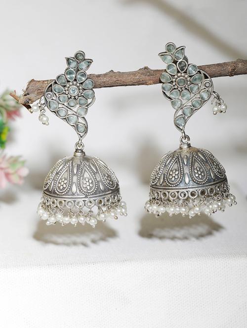 grey brass jhumka earring - 19754790 - Standard Image - 0