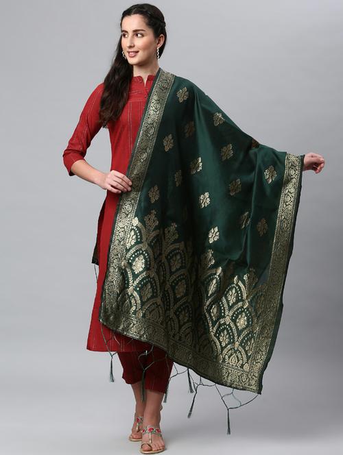 green silk blend dupatta - 19754889 -  Standard Image - 0