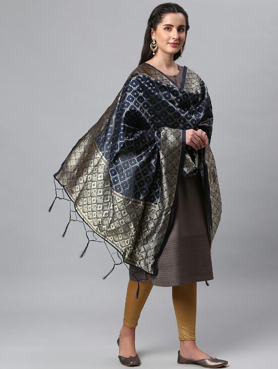 blue silk blend dupatta - 19754893 -  Zoom Image - 0