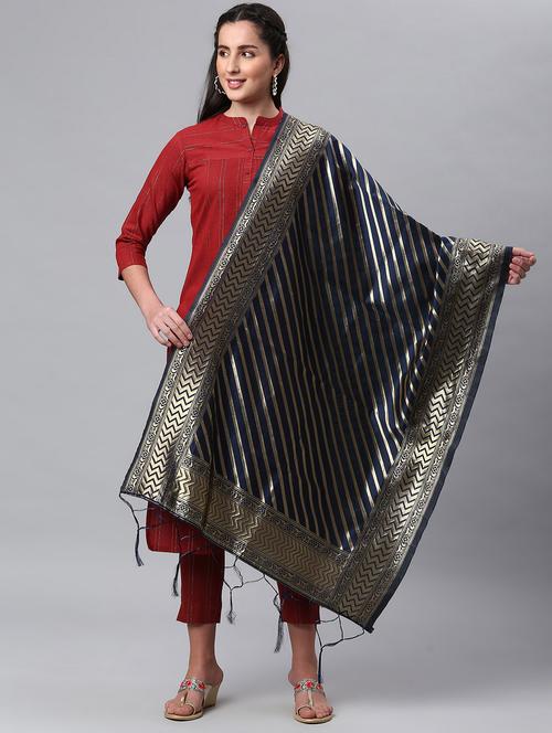 blue silk blend dupatta - 19754897 - Standard Image - 0