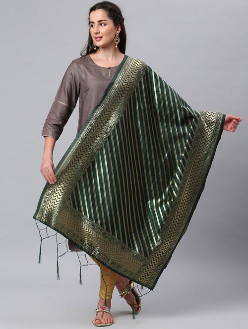 green silk blend dupatta - 19754898 -  Standard Image - 0