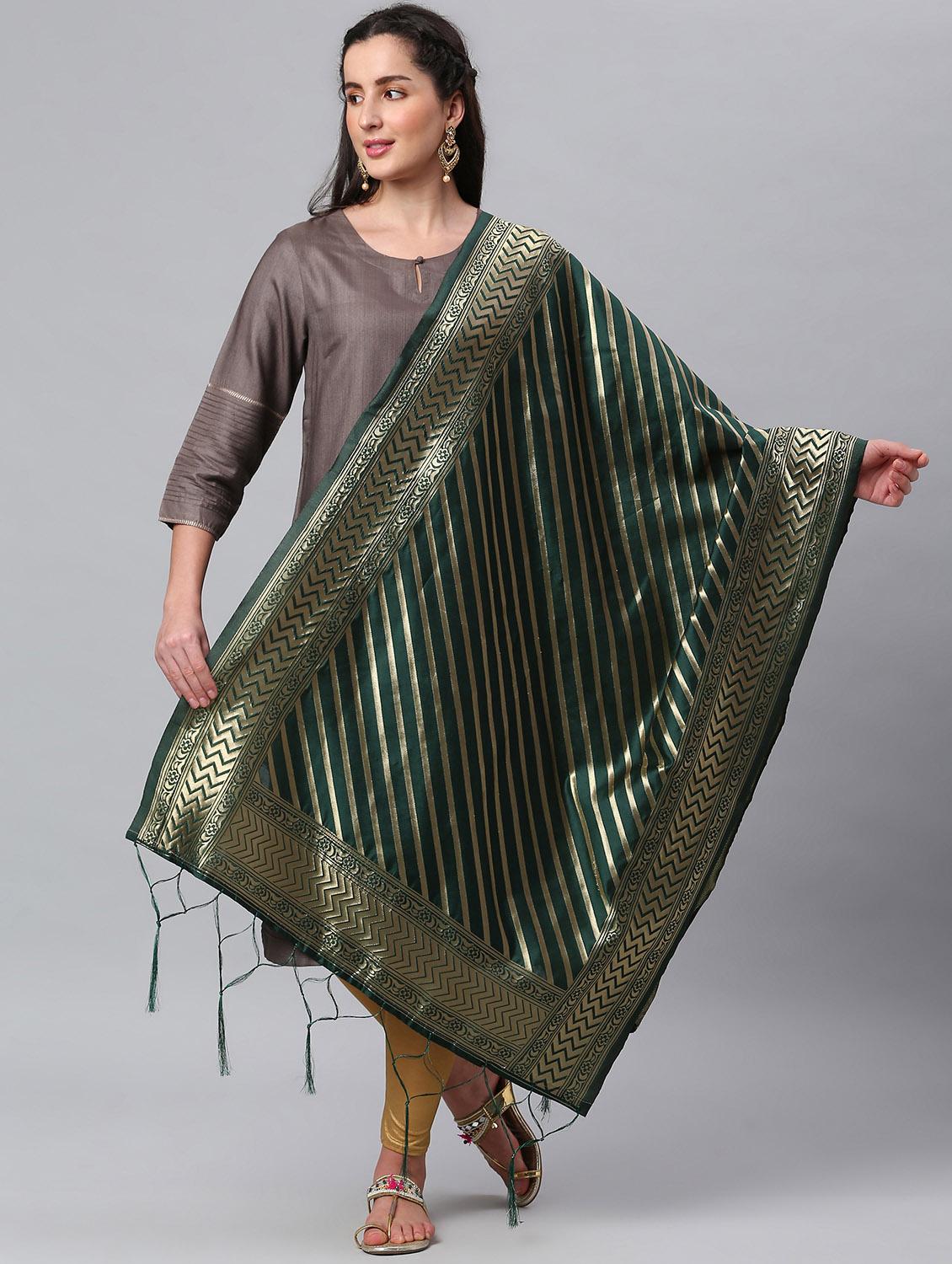 green silk blend dupatta