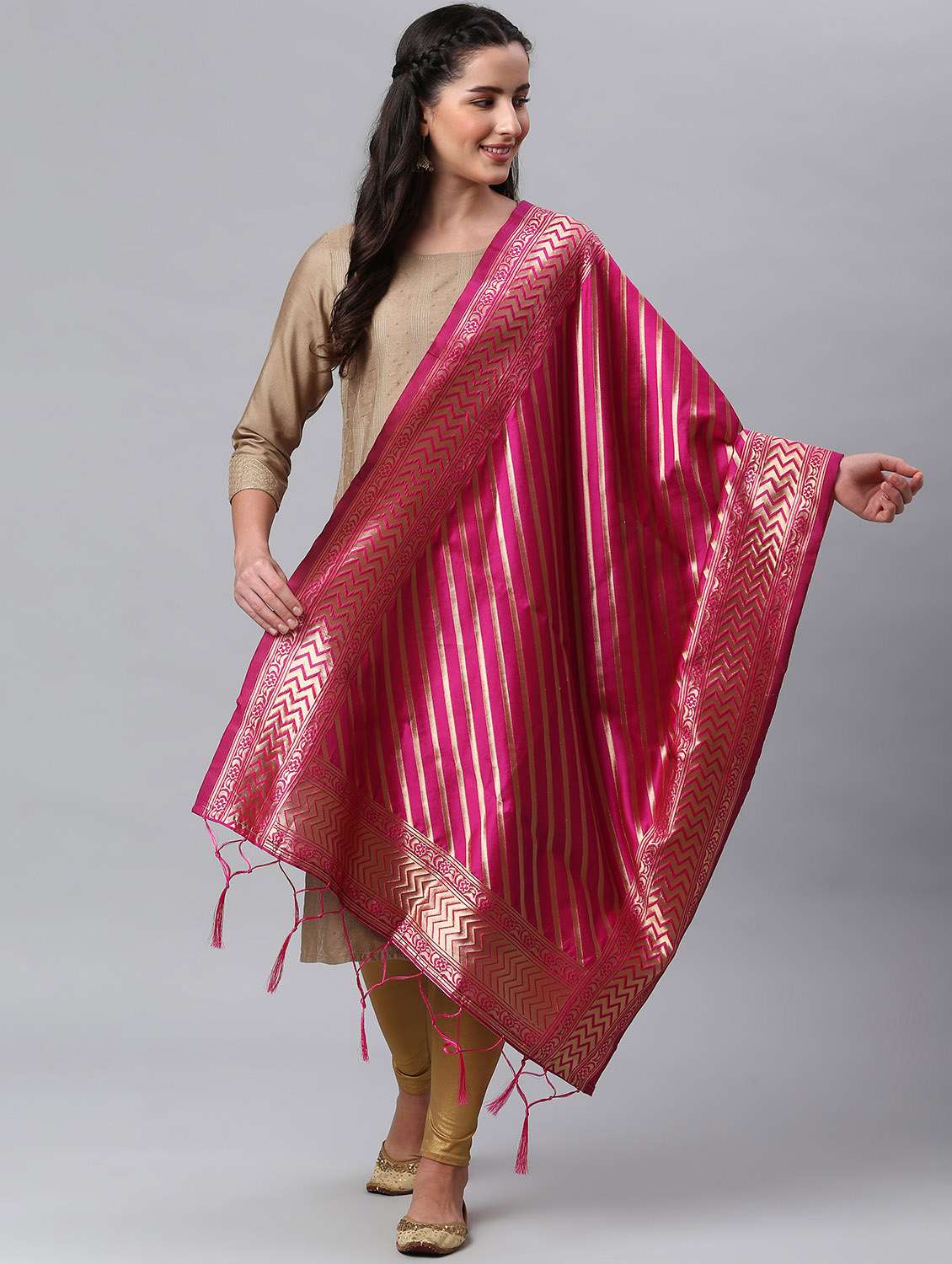 fuchsia silk blend dupatta