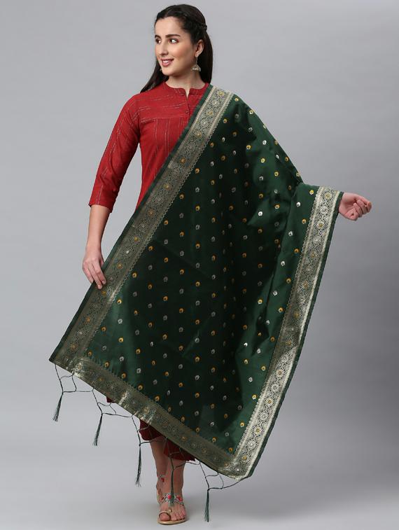 green silk blend dupatta - 19754912 - Zoom Image - 0