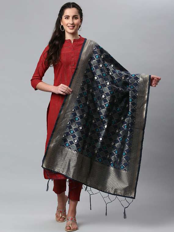 navy silk blend dupatta