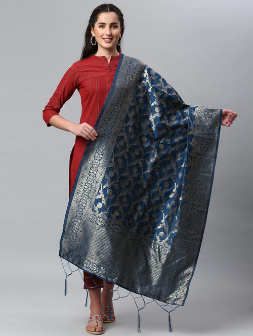 blue silk blend dupatta - 19754921 -  Standard Image - 0