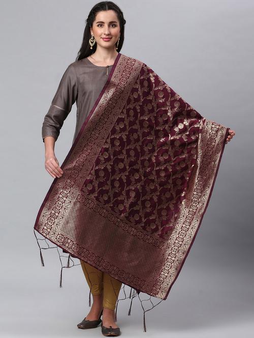 purple silk blend dupatta - 19754923 - Standard Image - 0