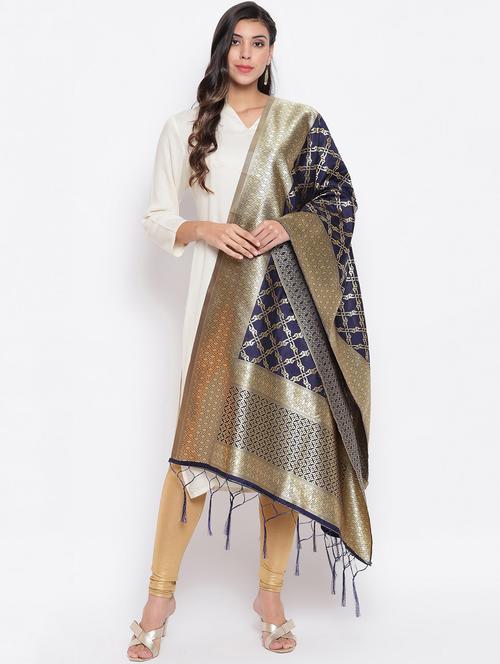 navy silk blend dupatta - 19754934 - Standard Image - 0