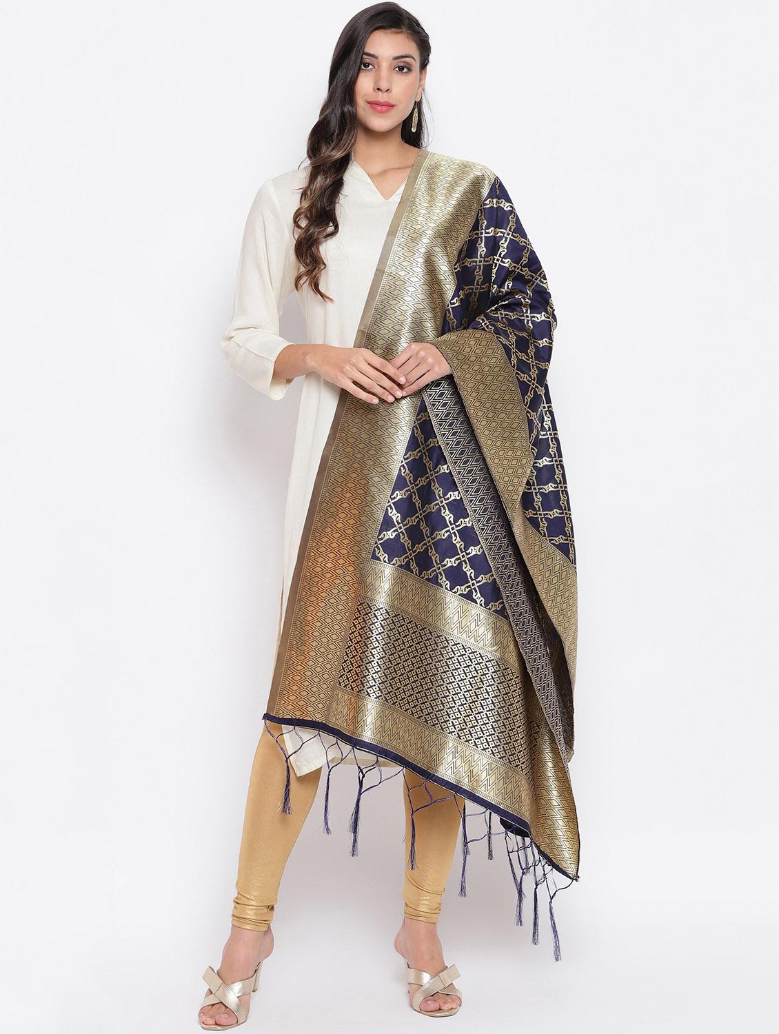 navy silk blend dupatta - 19754934 - Zoom Image - 0