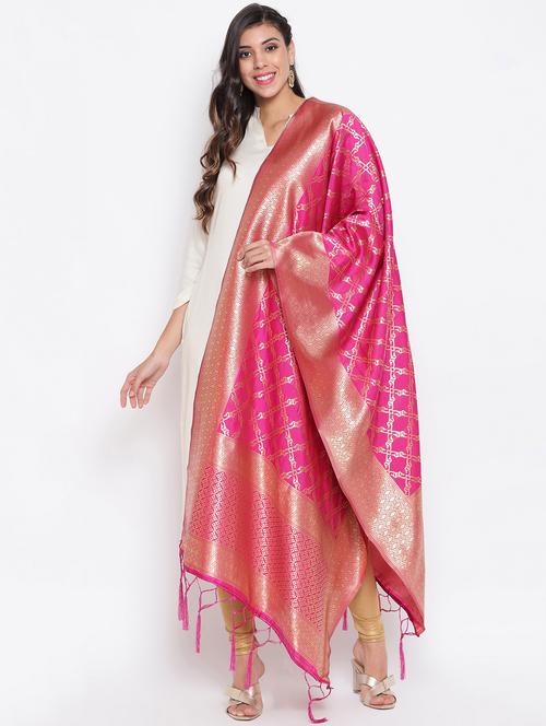 pink silk blend dupatta - 19754936 -  Standard Image - 0