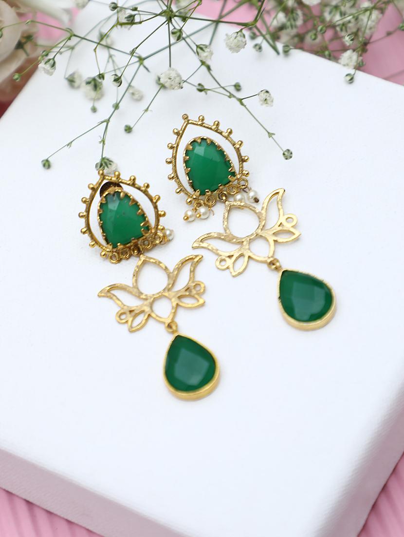 green brass drop earring - 19754966 -  Zoom Image - 0