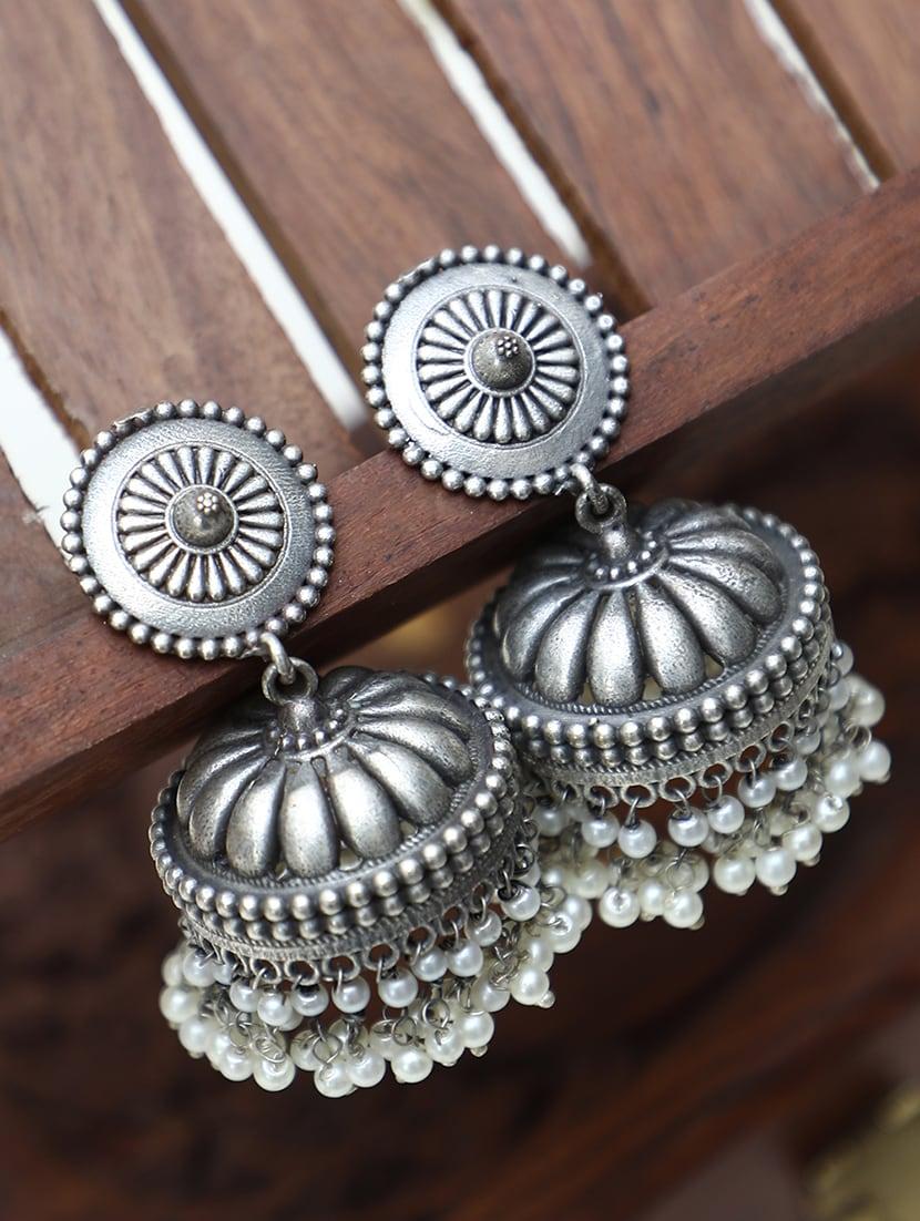 silver brass jhumka earring - 19754971 -  Zoom Image - 0