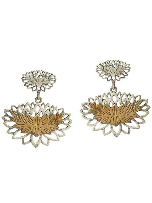 dual tone brass oxidised drop earring - 19754999 - Standard Image - 0