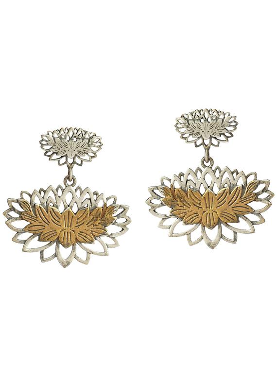dual tone brass oxidised drop earring - 19754999 - Zoom Image - 0