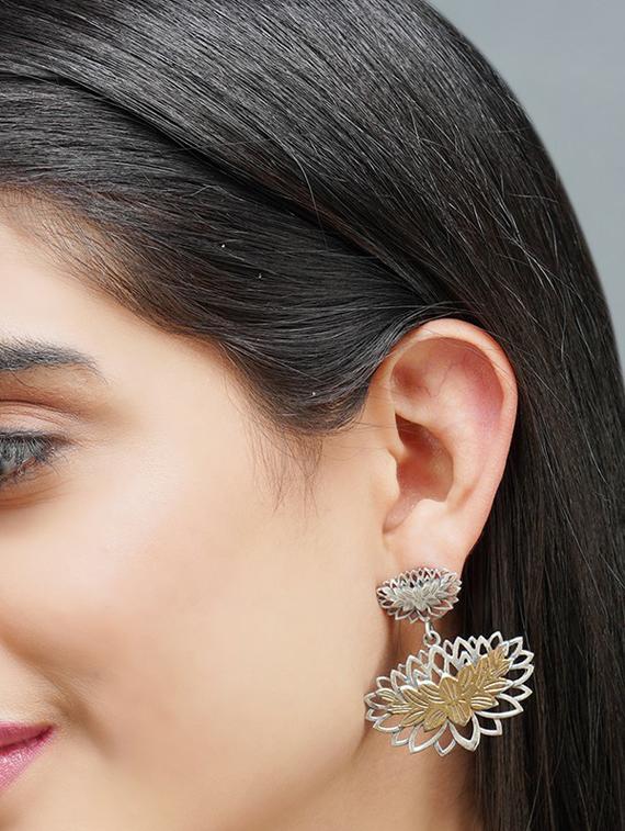 dual tone brass oxidised drop earring - 19754999 - Standard Image - 2