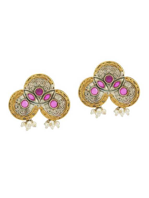 pink brass studs earring