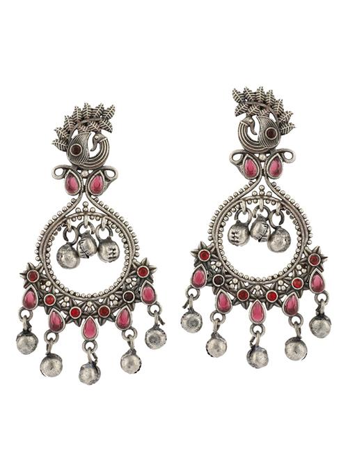 red sliver brass oxidised drop earring - 19755011 -  Standard Image - 0