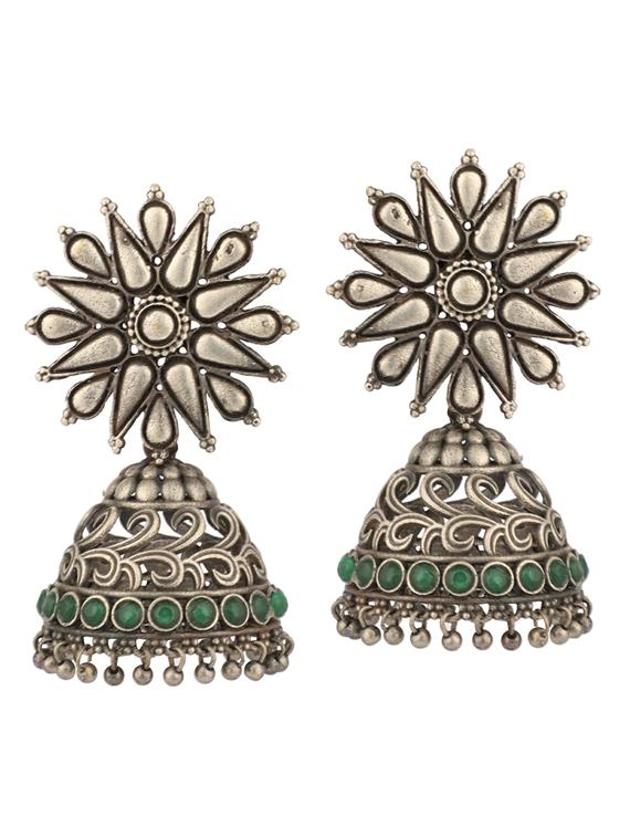 sliver brass oxidised jhumka earring - 19755012 - Zoom Image - 0