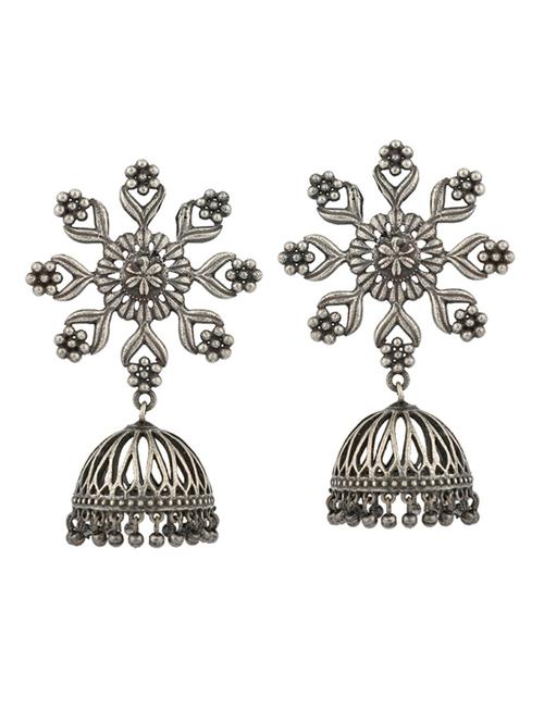 sliver brass oxidised jhumka earring - 19755015 - Standard Image - 0