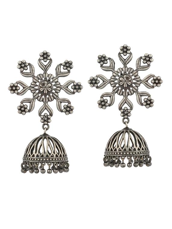 sliver brass oxidised jhumka earring - 19755015 - Zoom Image - 0