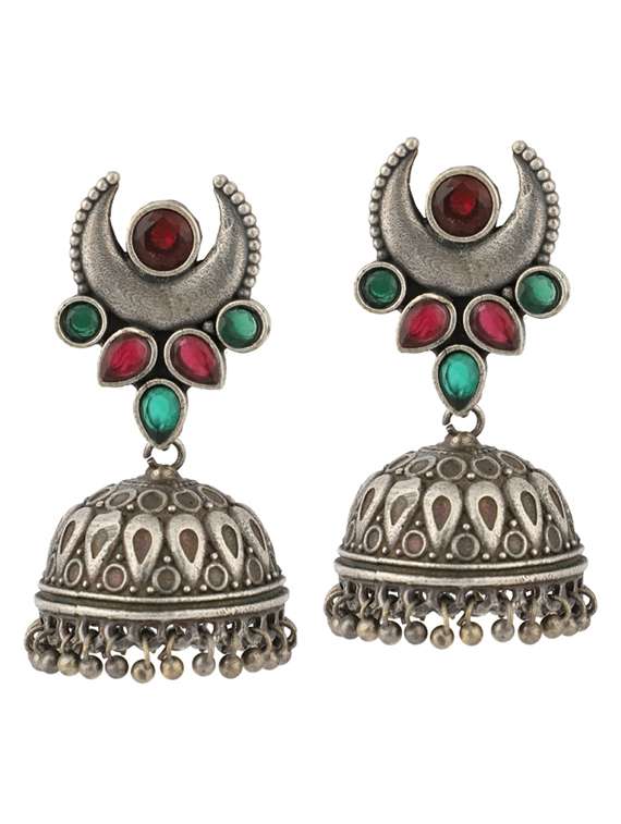 sliver brass oxidised jhumka earring