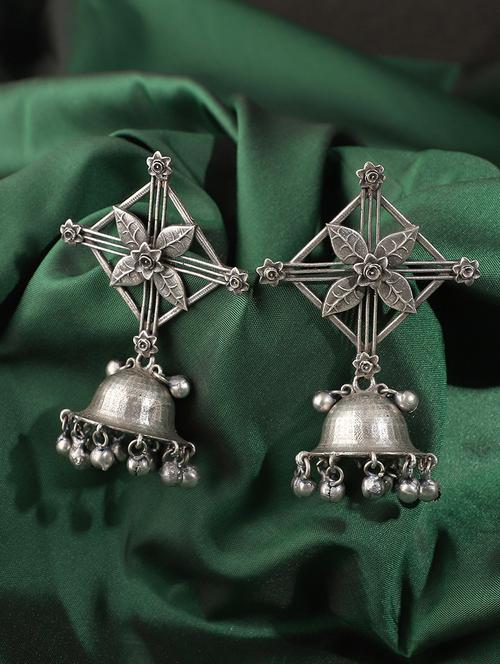 silver brass jhumka earrings - 19755023 - Standard Image - 0