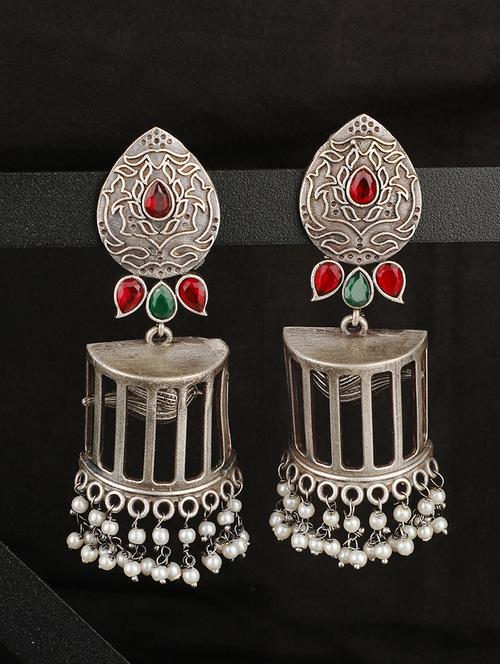 red brass jhumka earrings - 19755024 - Standard Image - 0