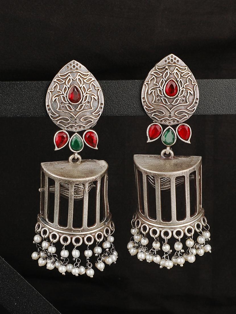 red brass jhumka earrings - 19755024 - Zoom Image - 0