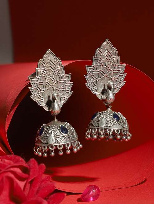 silver brass jhumka earrings - 19755030 - Standard Image - 0