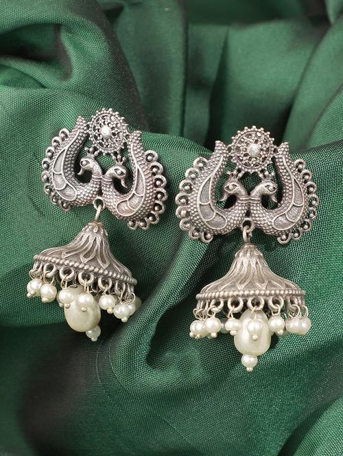 silver brass pearl jhumka earrings - 19755034 - Standard Image - 0