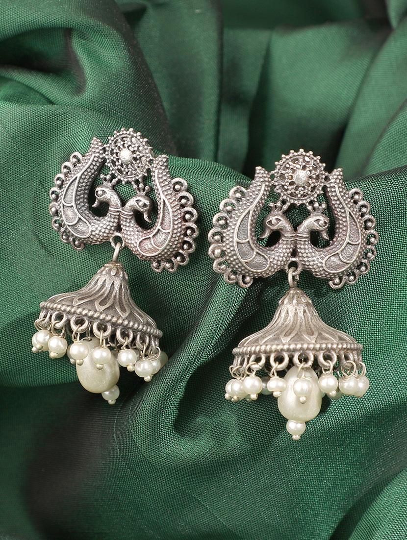 silver brass pearl jhumka earrings - 19755034 - Zoom Image - 0