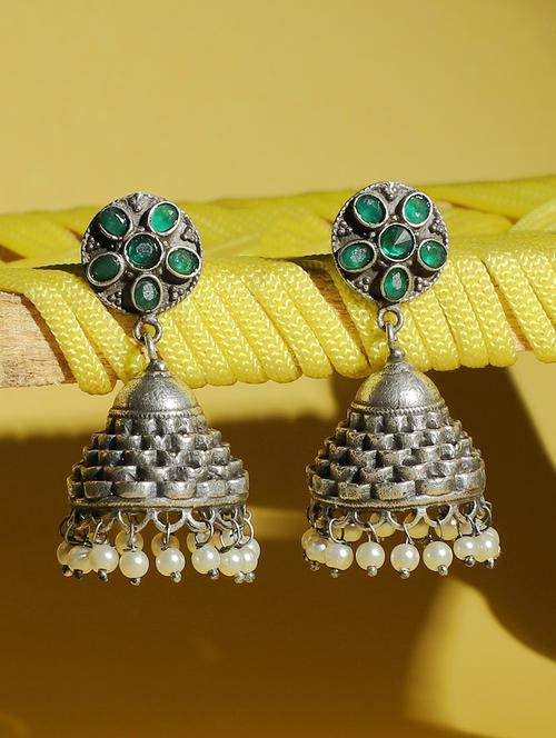 green brass jhumka earring - 19755038 - Standard Image - 0