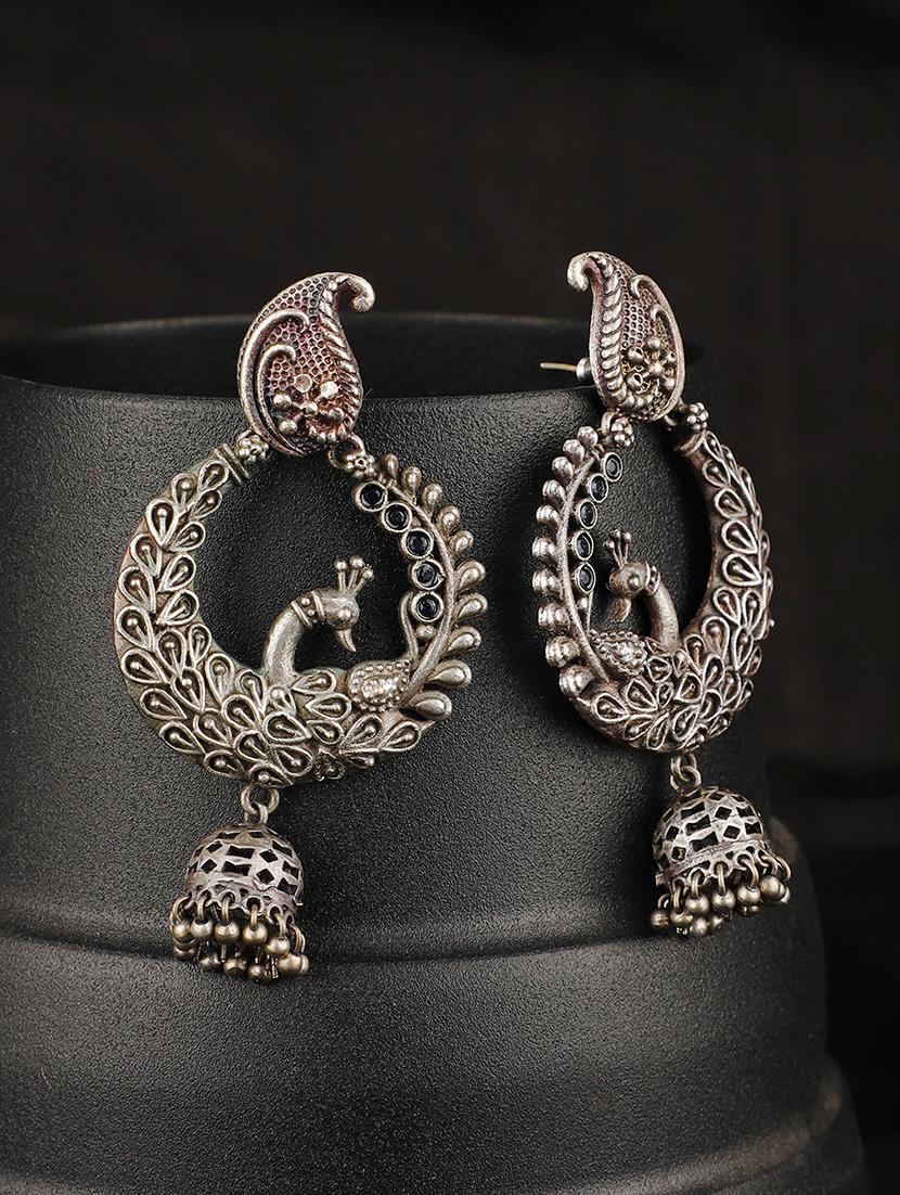 silver brass chandbali earrings - 19755045 -  Zoom Image - 0