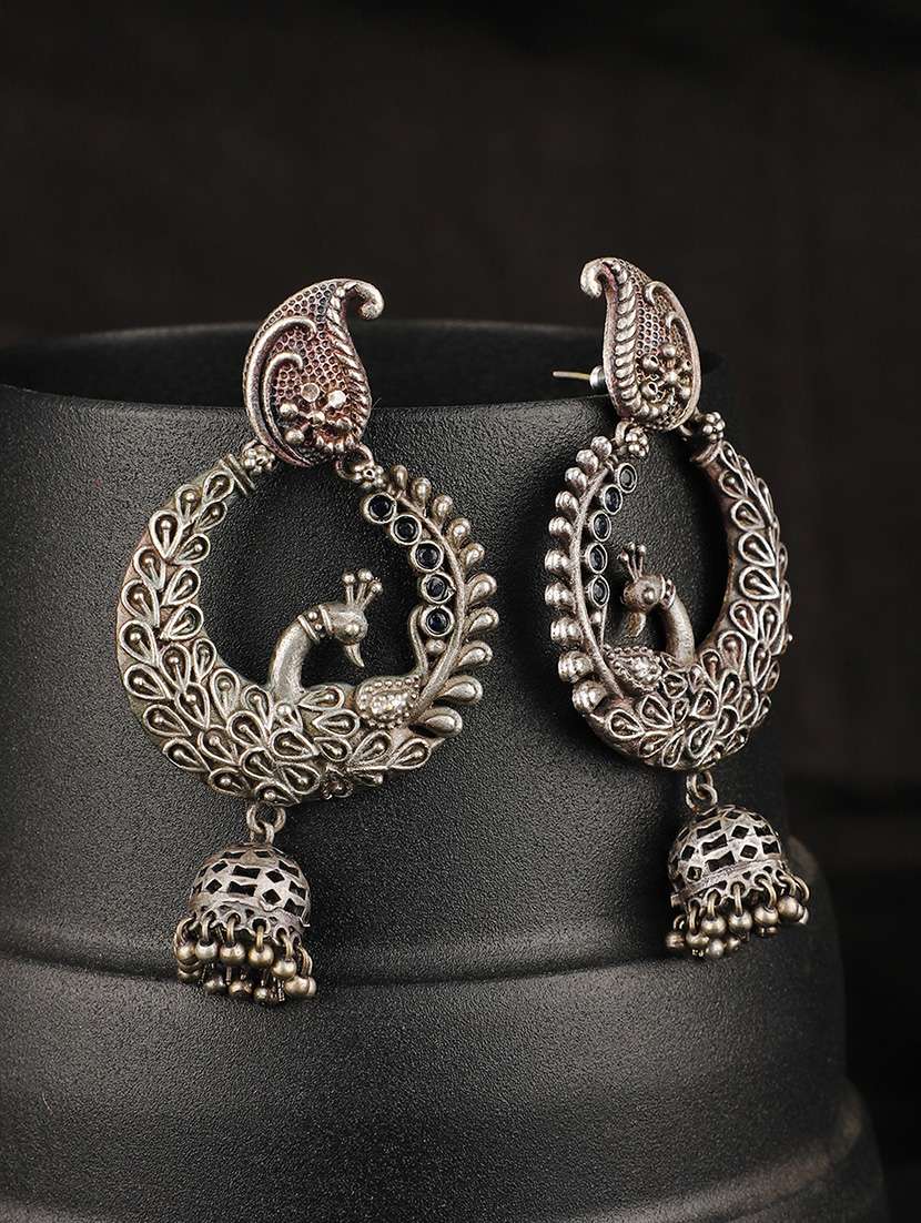 Silver Brass Chandbali Earrings