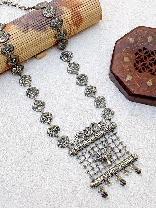 silver brass long necklace - 19755179 -  Standard Image - 0
