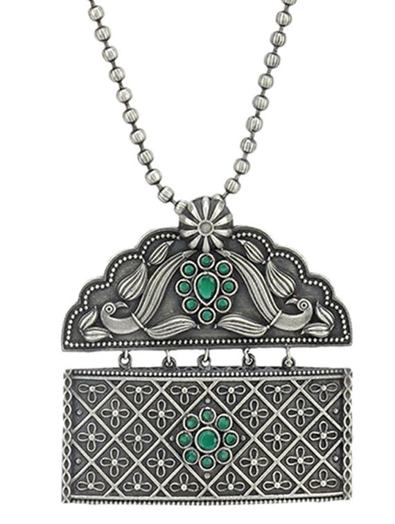 sliver brass oxidised long necklace - 19755195 -  Zoom Image - 0