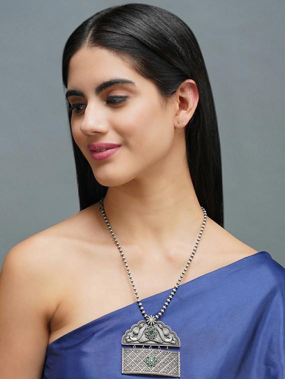 sliver brass oxidised long necklace - 19755195 - Standard Image - 2