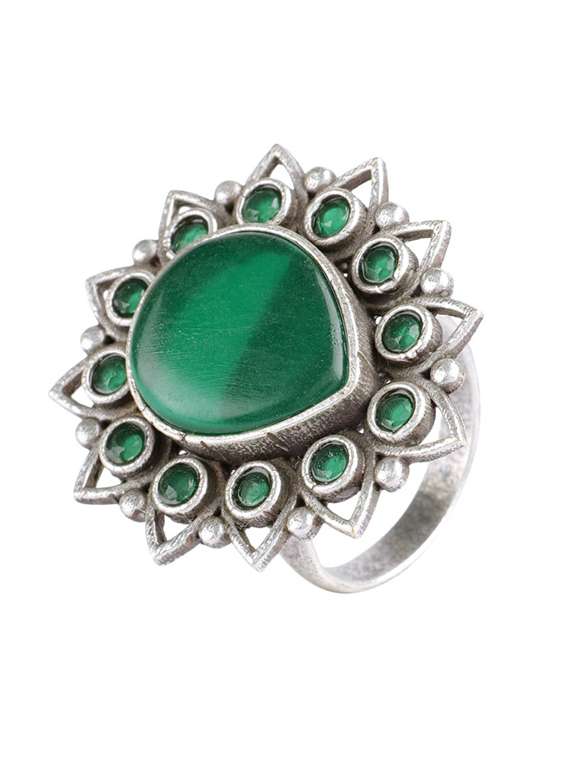 green tone sliver brass oxidised finger ring