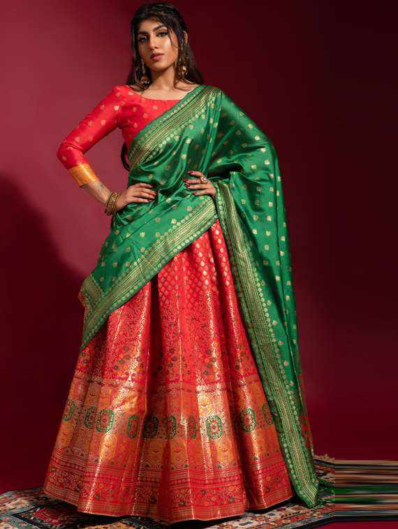 Self Designed Woven Flared Lehenga