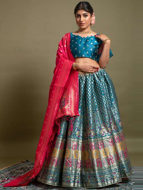 self designed woven flared lehenga