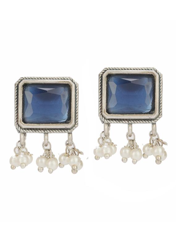 blue stone brass oxidised choker necklaces and earring - 19755325 - Standard Image - 2
