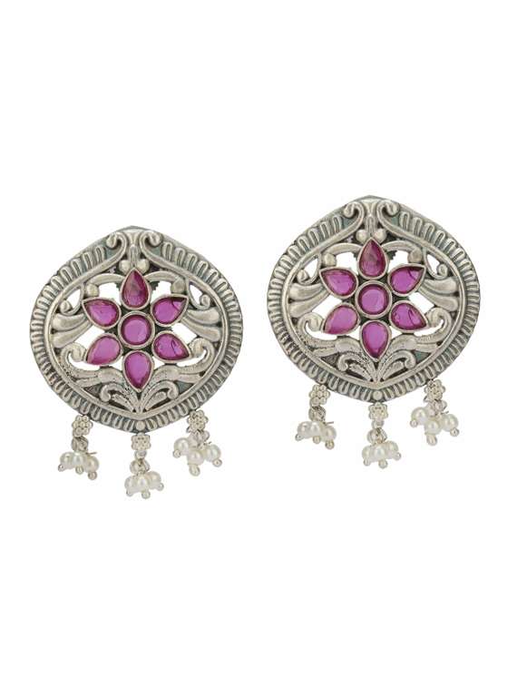 silver brass oxidised choker necklaces and earring  - 19755326 -  Standard Image - 2