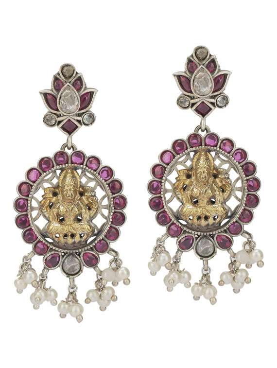 silver tone brass oxidised choker necklaces and earring  - 19755335 -  Standard Image - 2