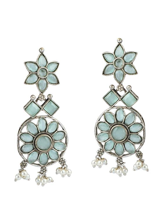 green stone brass oxidised necklaces and earring - 19755339 - Standard Image - 2