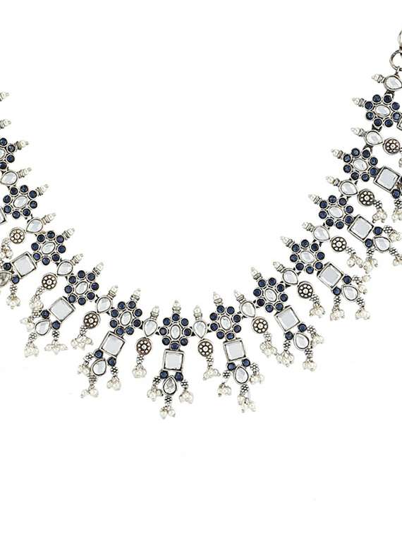 blue stone brass oxidised necklaces and earring - 19755341 - Standard Image - 2