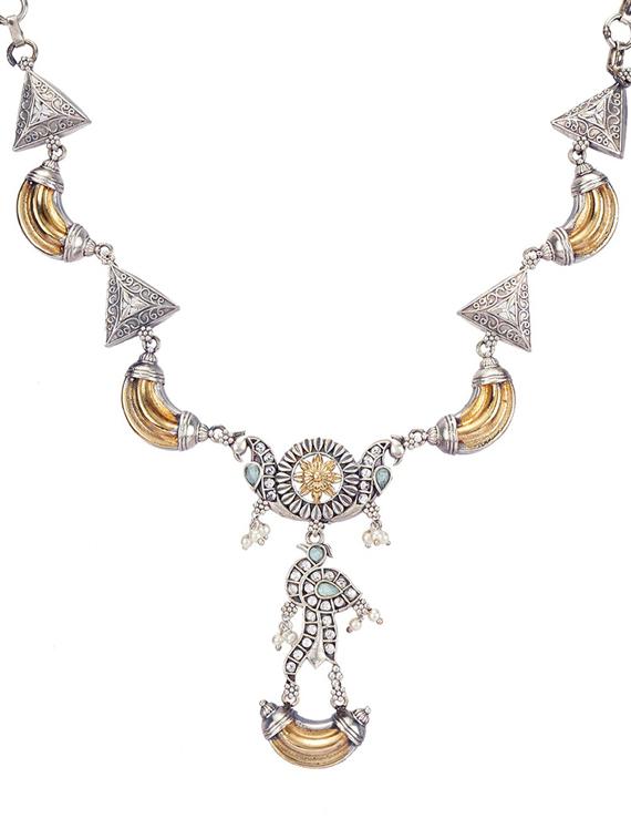 dual tone brass necklace and earring - 19755347 - Standard Image - 2